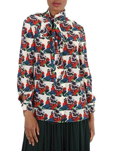 Valentino Ladies Multicolor Long-sleeve Tie Neck Blouse, Brand Size 40 (US Size 6) - VALENTINO - BALAAN 1