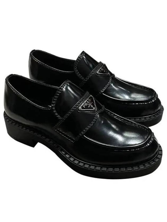 Chocolate Brushed Leather Loafers Black - PRADA - BALAAN 2