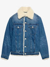 Fake Fur Trucker Denim Jacket Vintage Blue - AMI - BALAAN 3