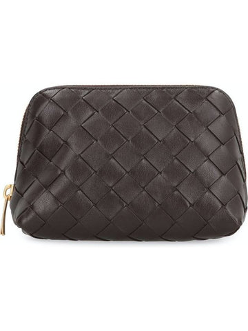 Intrecciato Leather Pouch Dark Brown - BOTTEGA VENETA - BALAAN 1