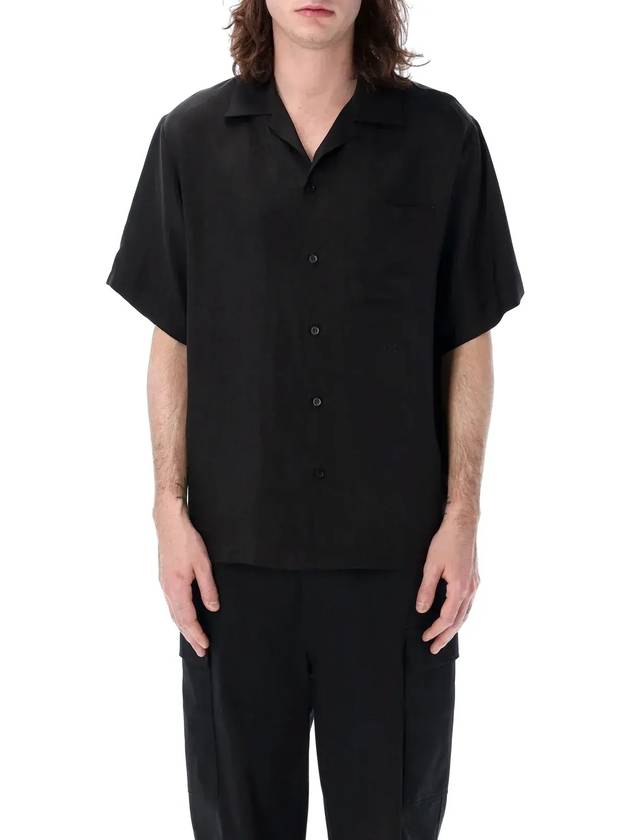 Embroidered Logo Cupro Short Sleeve Shirt Black - MSGM - BALAAN 1