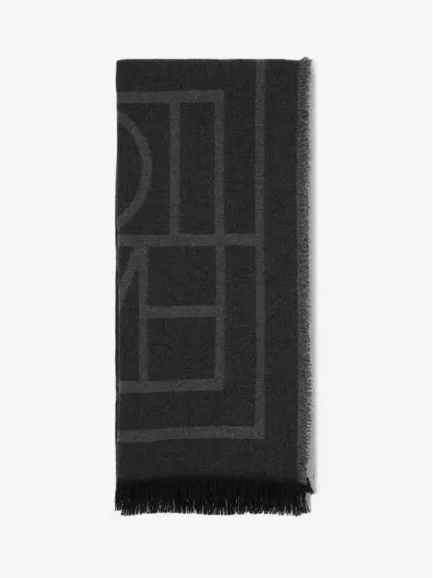 Monogram Wool Cashmere Scarf Black - TOTEME - BALAAN 2