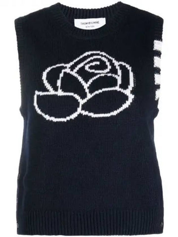 Flower jacquard wool knit vest 270585 - THOM BROWNE - BALAAN 1