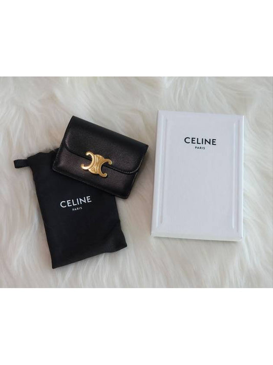 Triomphe Shiny Calfskin Flap Card Wallet Black - CELINE - BALAAN 2