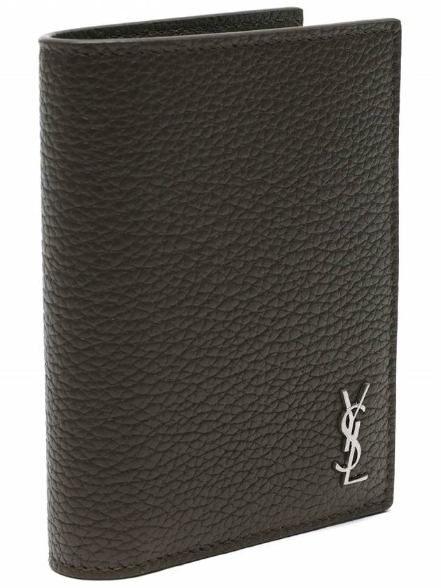 Tiny Cassandre Credit Grained Leather Card Wallet Dark Khaki - SAINT LAURENT - BALAAN 4