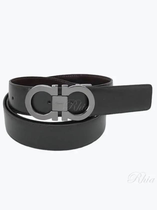 Double Gancini Reversible Leather Belt Black Auburn - SALVATORE FERRAGAMO - BALAAN 2