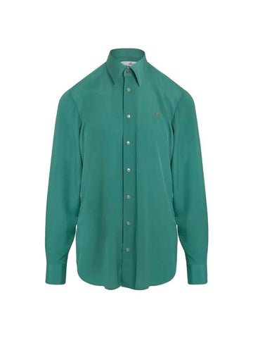 Men's Ghost Embroidered Logo Long Sleeve Shirt Green - VIVIENNE WESTWOOD - BALAAN 1