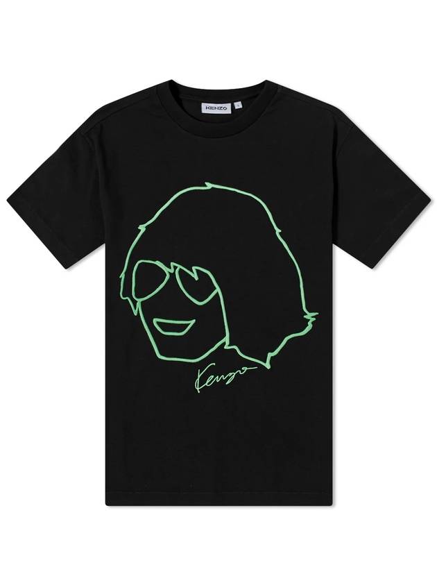 Human Graphic Neon Green Short Sleeve T-Shirt Black - KENZO - BALAAN 1