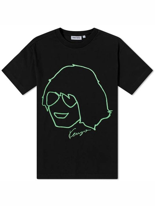 Human Graphic Short Sleeve T-Shirt Black Neon Green - KENZO - BALAAN.