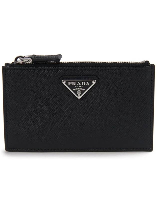 Triangle Logo Zipper Card Wallet Black - PRADA - BALAAN 2