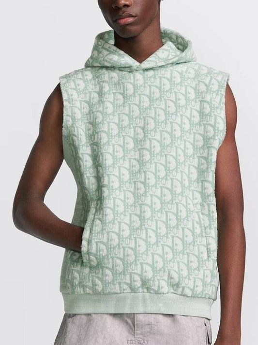 Oblique Motif Terry Fabric Sleeveless Hoodie Green - DIOR - BALAAN 2