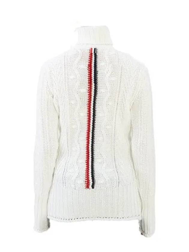 Women's Stripe Aran Cable Turtleneck White - THOM BROWNE - BALAAN 2