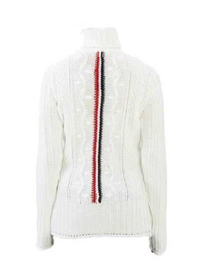 Women's Stripe Aran Cable Turtleneck White - THOM BROWNE - BALAAN 2