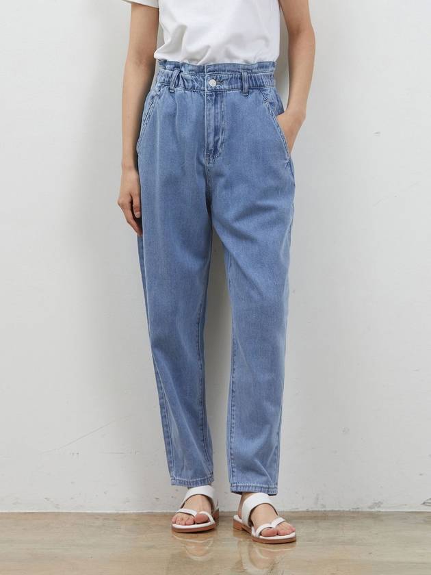 Denim Banding Tapered Crop Pants Blue - RYUL+WAI: - BALAAN 1