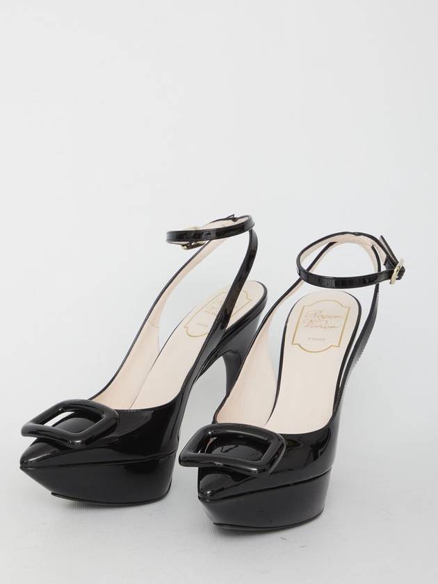 Choc Lacquered Buckle Patent Leather Slingback Black - ROGER VIVIER - BALAAN 3