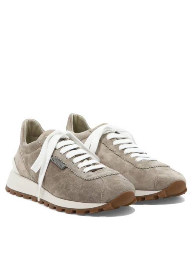 Chain Suede Low Top Sneakers Beige - BRUNELLO CUCINELLI - BALAAN 3