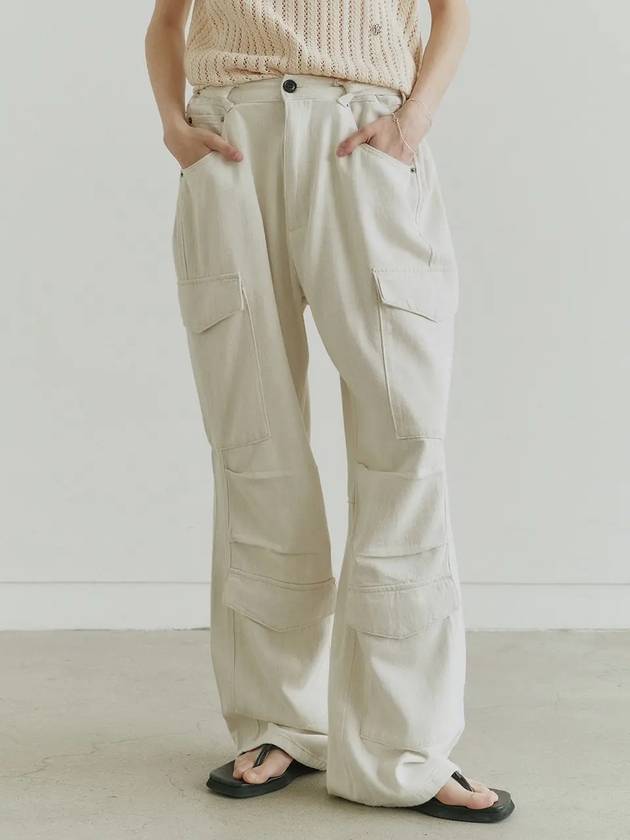 Utility Cargo Denim Wide Pants Cream Beige - NOIRER - BALAAN 3