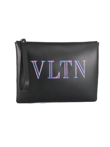 VLTN Neon Logo Clutch Bag Black - VALENTINO - BALAAN.