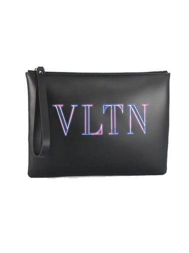 VLTN Neon Logo Clutch Bag Black - VALENTINO - BALAAN 1