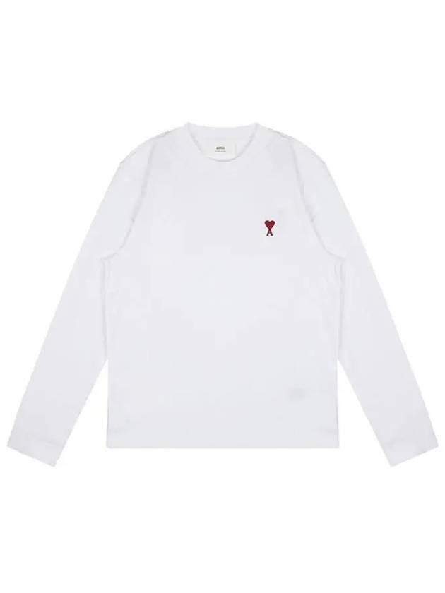 Chain Stitch Heart Logo Long Sleeve T-Shirt White - AMI - BALAAN 2