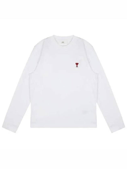 Chain Stitch Heart Logo Long Sleeve T-Shirt White - AMI - BALAAN 2