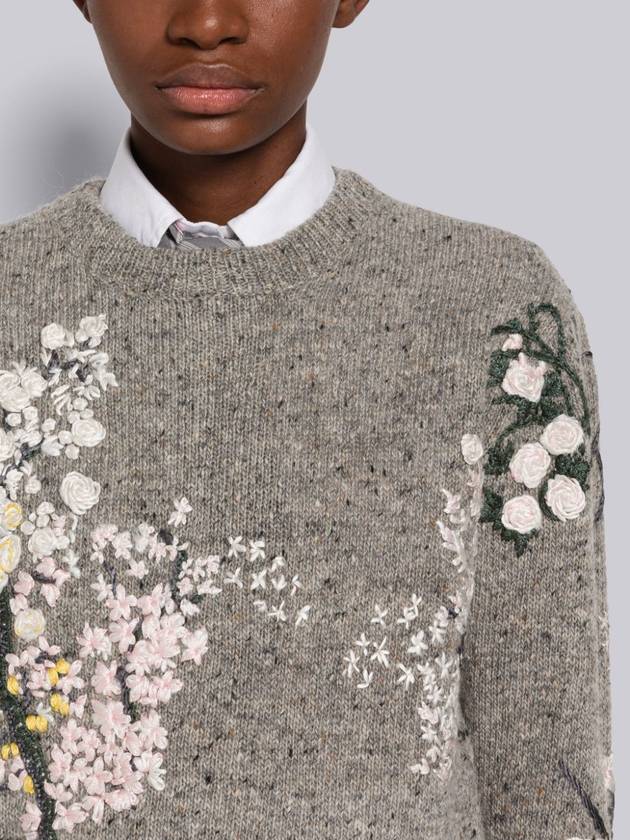 Women's Donegal Mohair Tweed Embroidered Knit Top Grey - THOM BROWNE - BALAAN 4