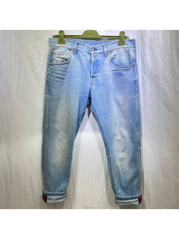 Men s 430368 Web Detail Light Blue Jeans Denim 35 - GUCCI - BALAAN 1