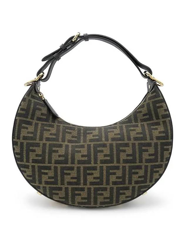 Fendigraphy FF Logo Small Fabric Hobo Shoulder Bag Brown - FENDI - BALAAN 3