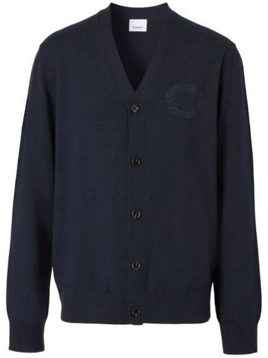 Embroidered Oak Leaf Crest Wool Cardigan Smoke Navy - BURBERRY - BALAAN 1