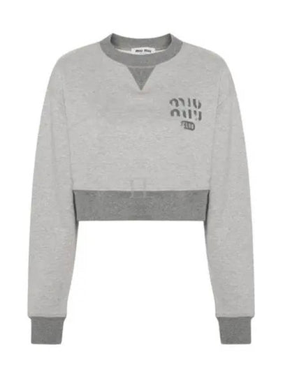 Cropped Logo Print Sweatshirt Grey - MIU MIU - BALAAN 2