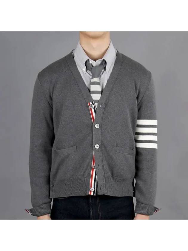 Milano Stitch 4-Bar Cardigan Medium Grey - THOM BROWNE - BALAAN 2