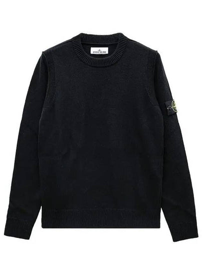 Logo Patch Lambswool Crewneck Knit Top Black - STONE ISLAND - BALAAN 2