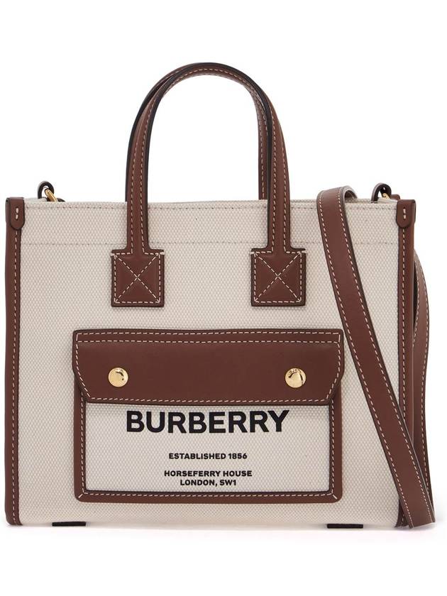 Mini Two-Tone Canvas and Leather Freya Tote Bag Natural Tan - BURBERRY - BALAAN 2