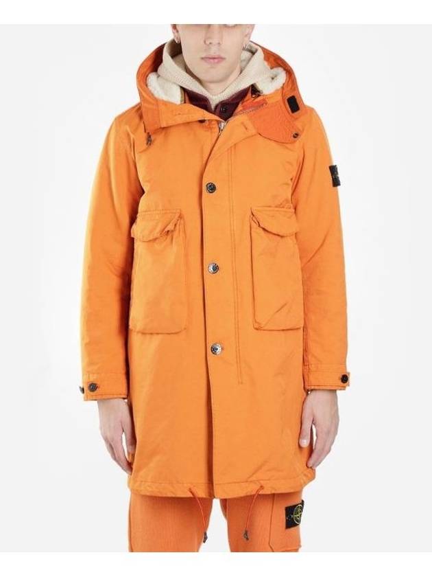 Wappen Layered Long Hooded Jacket Orange - STONE ISLAND - BALAAN 1