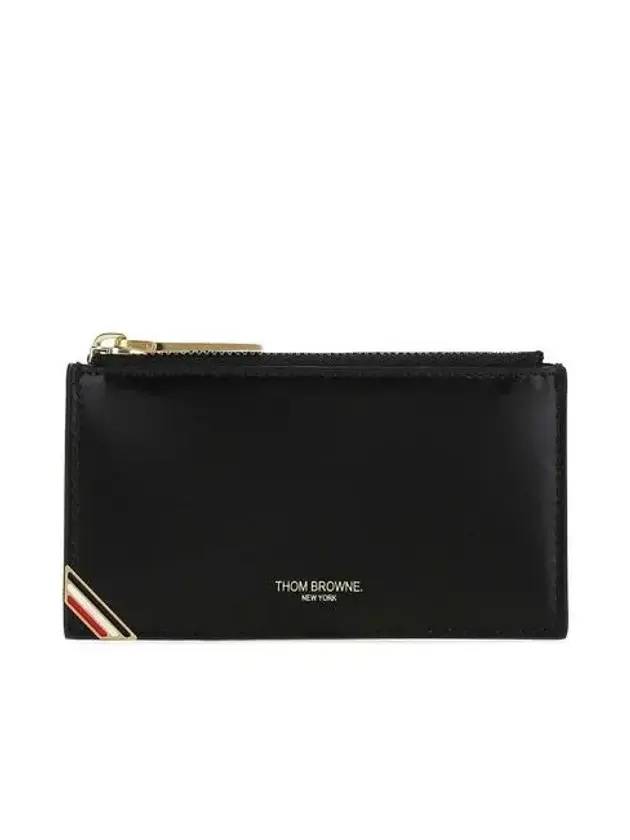 three stripe tab enamel corner zipper card wallet black - THOM BROWNE - BALAAN.