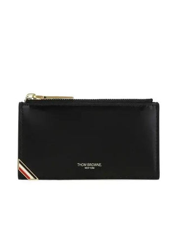 Three Stripe Tab Enamel Corner Zipper Card Wallet Black - THOM BROWNE - BALAAN 1