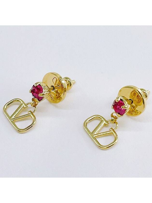 Metal Swarovski Crystal V Logo Earrings Gold Red - VALENTINO - BALAAN 2