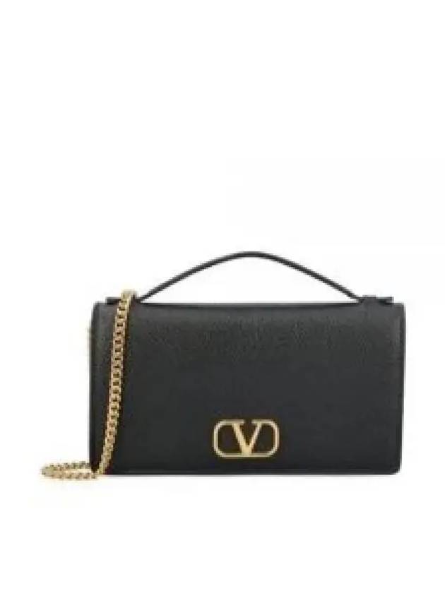 V Logo Signature Grainy Calfskin Chain Shoulder Bag Black - VALENTINO - BALAAN 2