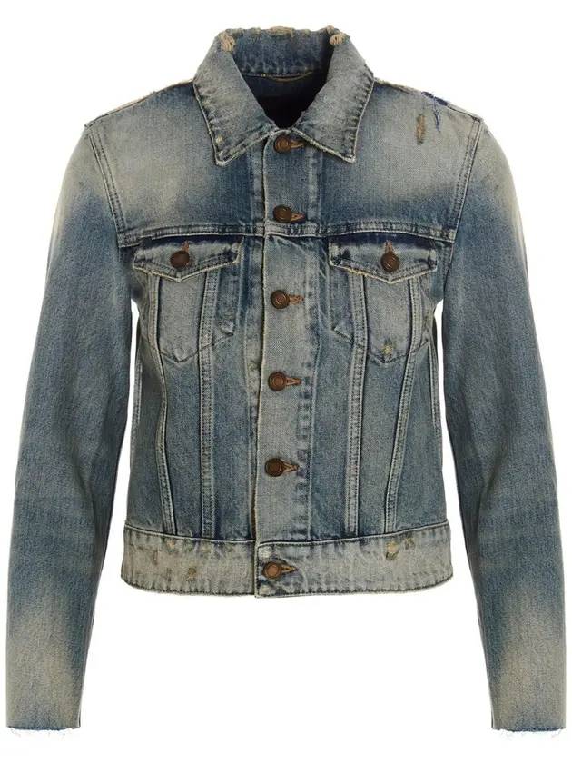 Women's Destroyed Rodeo Stonewash Cutting Short Denim Jacket - SAINT LAURENT - BALAAN 1