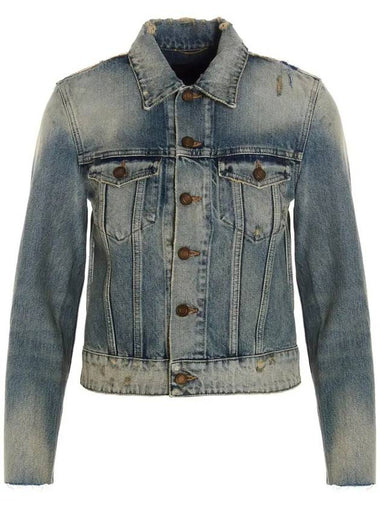 Women's Destroyed Rodeo Stonewash Cutting Short Denim Jacket Blue - SAINT LAURENT - BALAAN 1