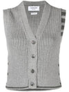 4-Bar Cropped Cable Merino Wool Cardigan Vest Grey - THOM BROWNE - BALAAN 2