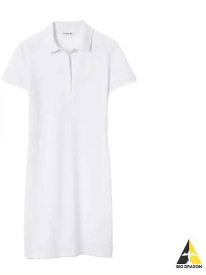 Women's Slim Fit Stretch Cotton Pique Polo Short Dress White - LACOSTE - BALAAN 2