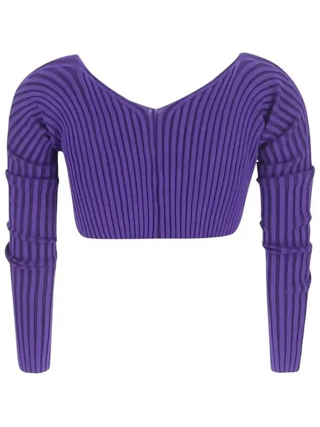 Le Maille Pralou Micro Charm Logo Crop Cardigan Purple - JACQUEMUS - BALAAN.