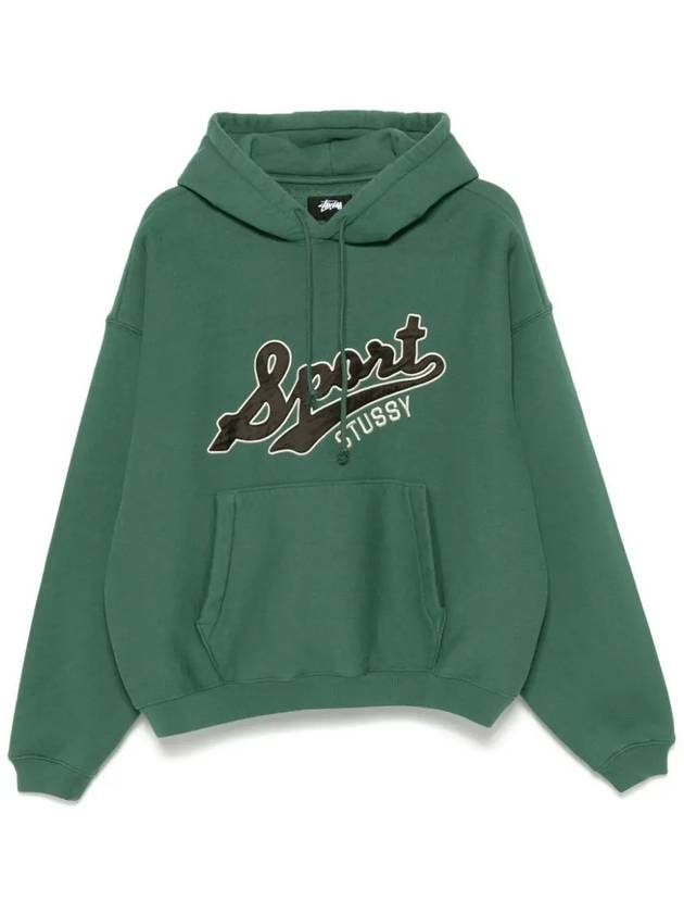 satin patch overfit brushed hoodie 118556 GREEN - STUSSY - BALAAN 1