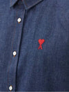 Men's Heart Logo Mid Wash Denim Long Sleeve Shirt Blue - AMI - BALAAN 3