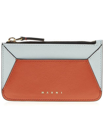 Color Block Zipper Card Wallet Orange - MARNI - BALAAN 1