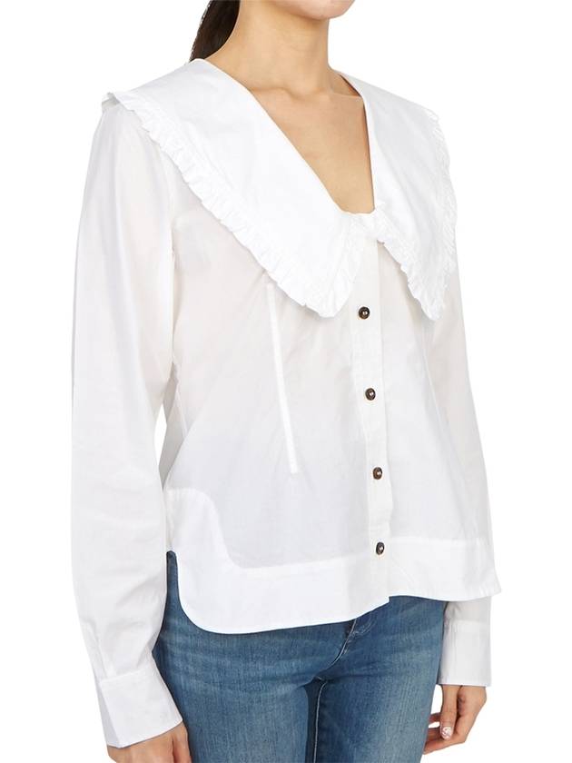 Women's Wide Collar Plunge Neck Cotton Shirt White - GANNI - BALAAN 6