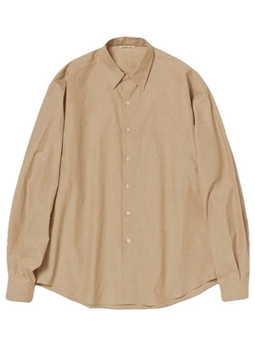 Men's Washed Finx Twill Long Sleeve Shirt Light Brown - AURALEE - BALAAN 1