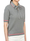 Grid Stitch Pointel Stripe Keyhole Short Sleeve Polo Shirt Grey - THOM BROWNE - BALAAN 6