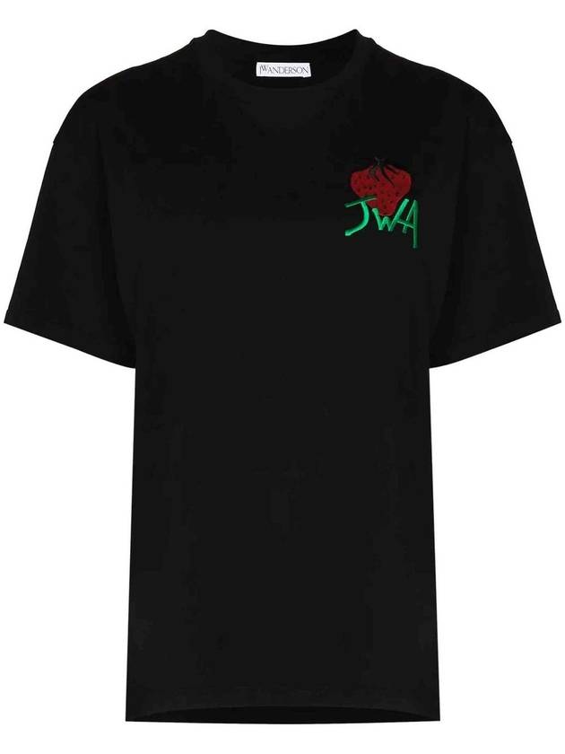 Strawberry Print Cotton Short Sleeve T-Shirt Black - JW ANDERSON - BALAAN 1